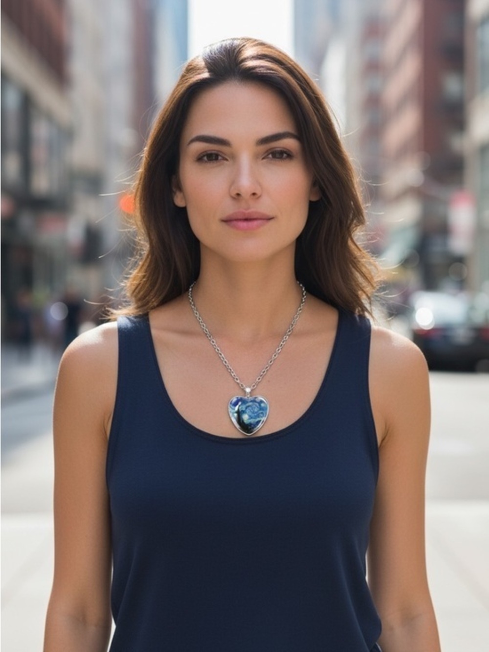 Starry Night Silver Heart Necklace